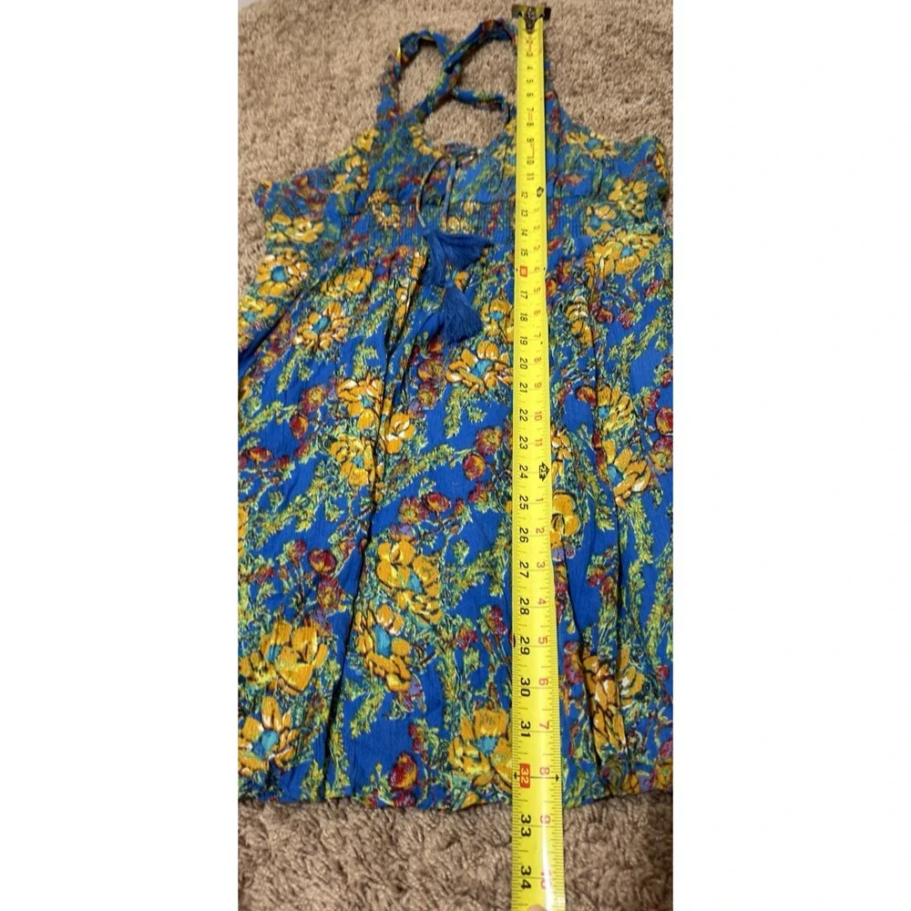 Free People Mini Dress Womens S Blue Washed Ashore Floral Open Back Party Boho